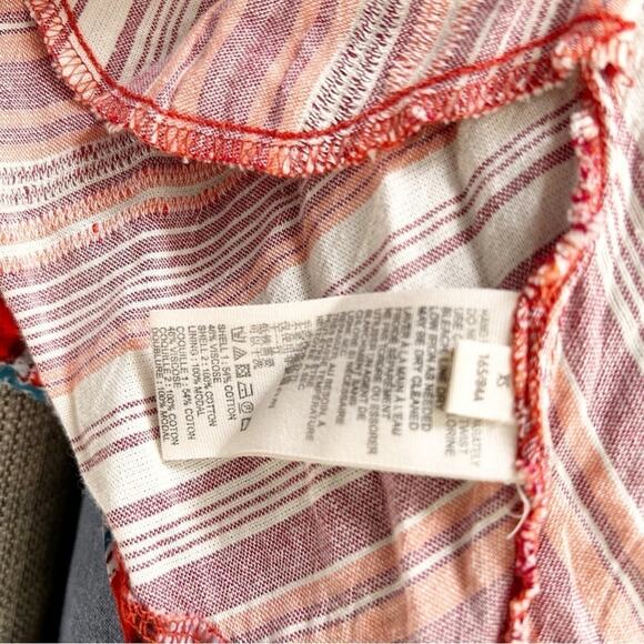 Free People Under The Sun tunic Top Red Floral Stripe V-Neck Flutter Sleeve XS - Picture 6 of 6